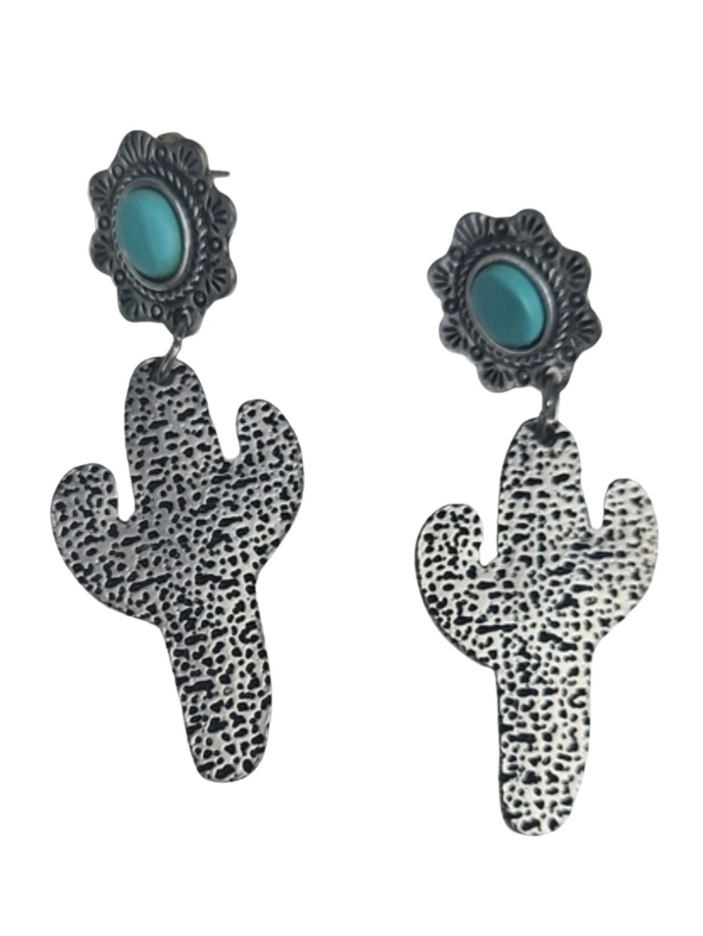 Turquoise Cactus Drop Earrings - Women's Jewelry Western Soutwestern Country